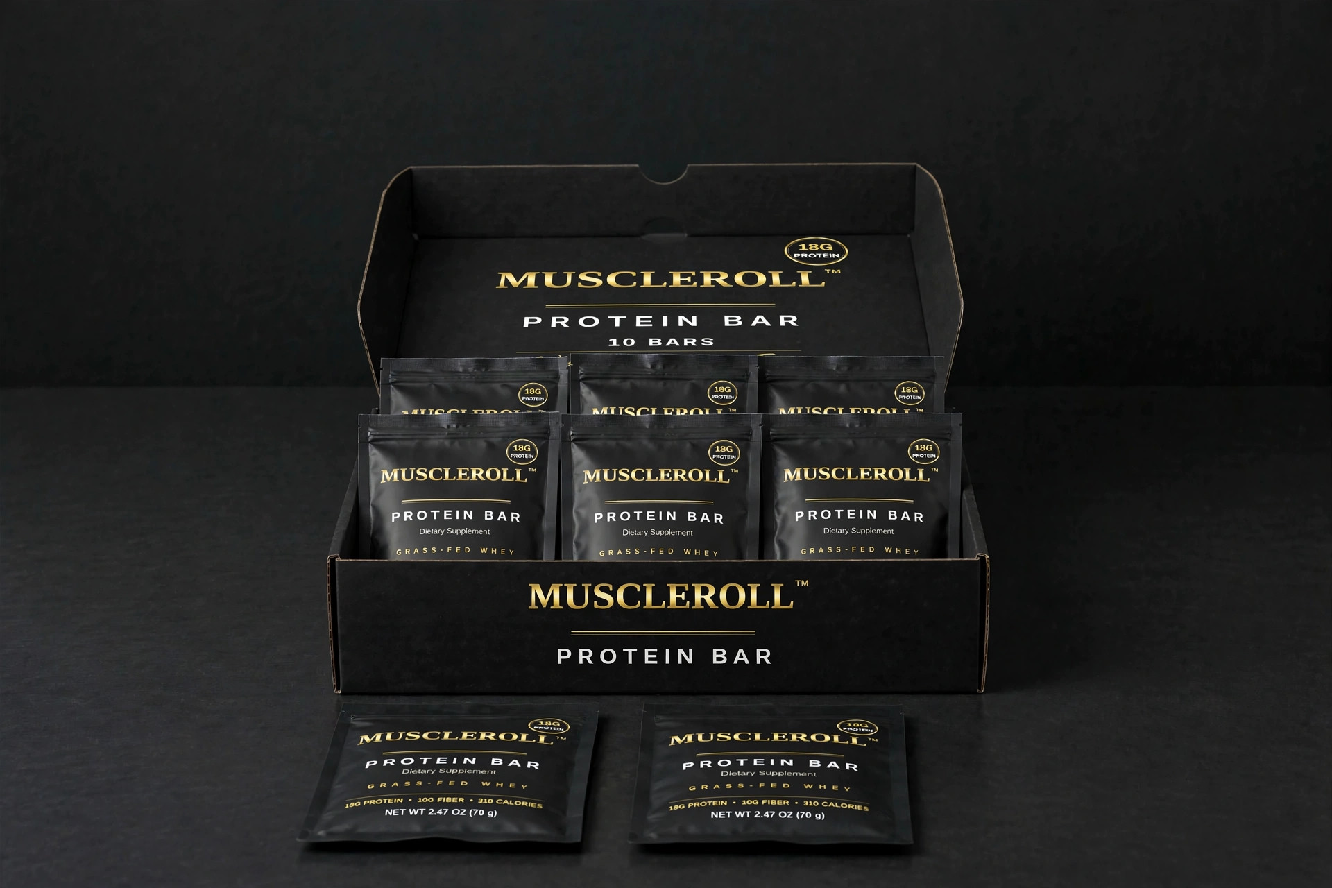 MuscleRoll Protein Bar — box of 10 with pouches