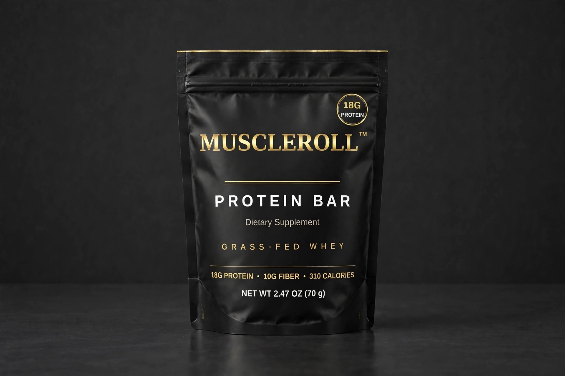 MuscleRoll Protein Bar pouch — front